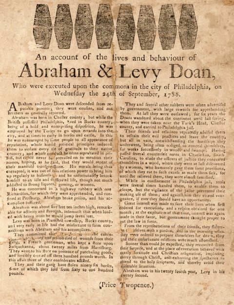 Broadside for the Execution of Abraham and Levy Doan