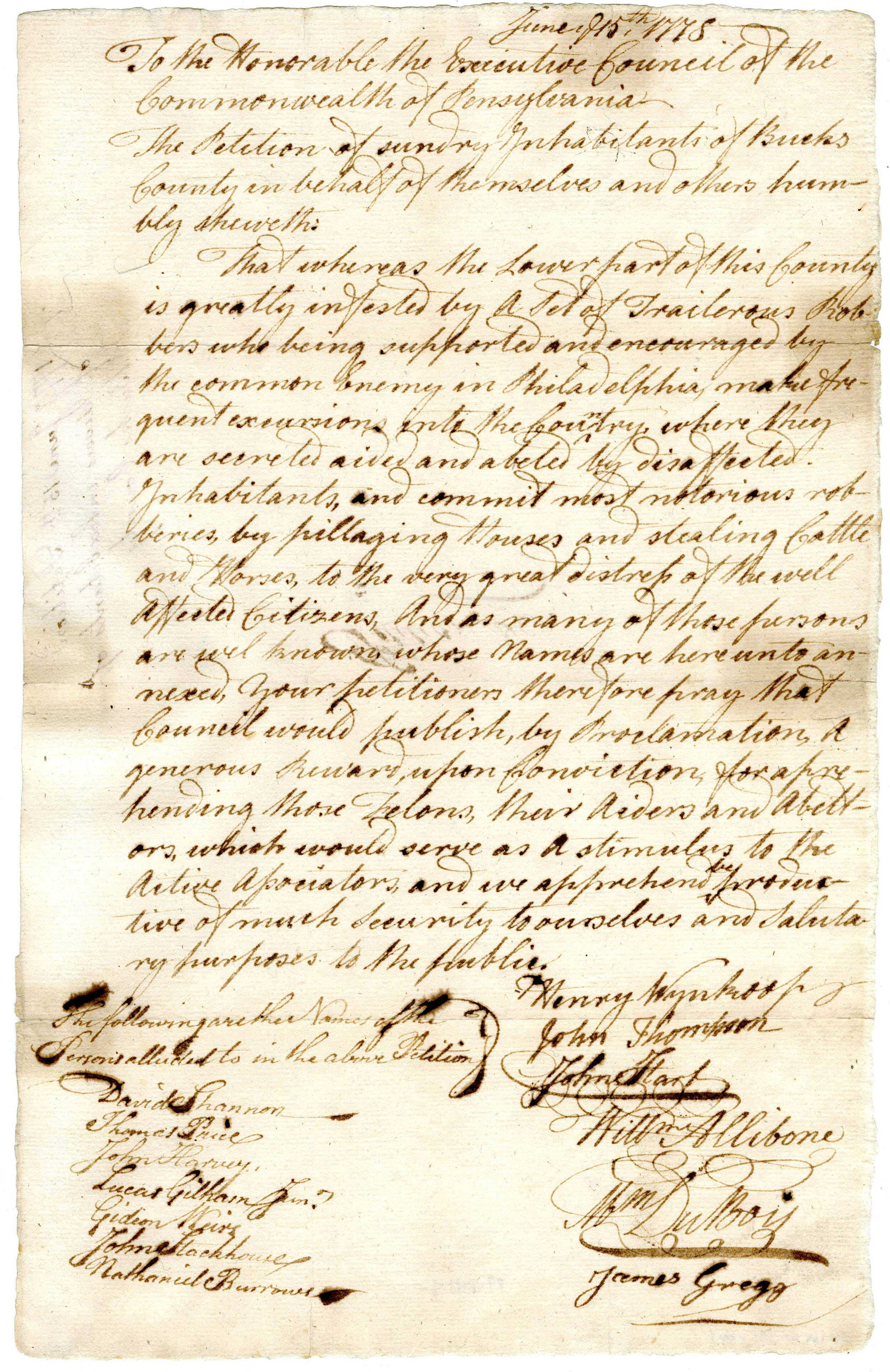 Petition from Local Citizens to the Supreme Executive Council