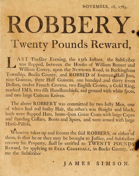Robbery Reward Broadside of James Simson