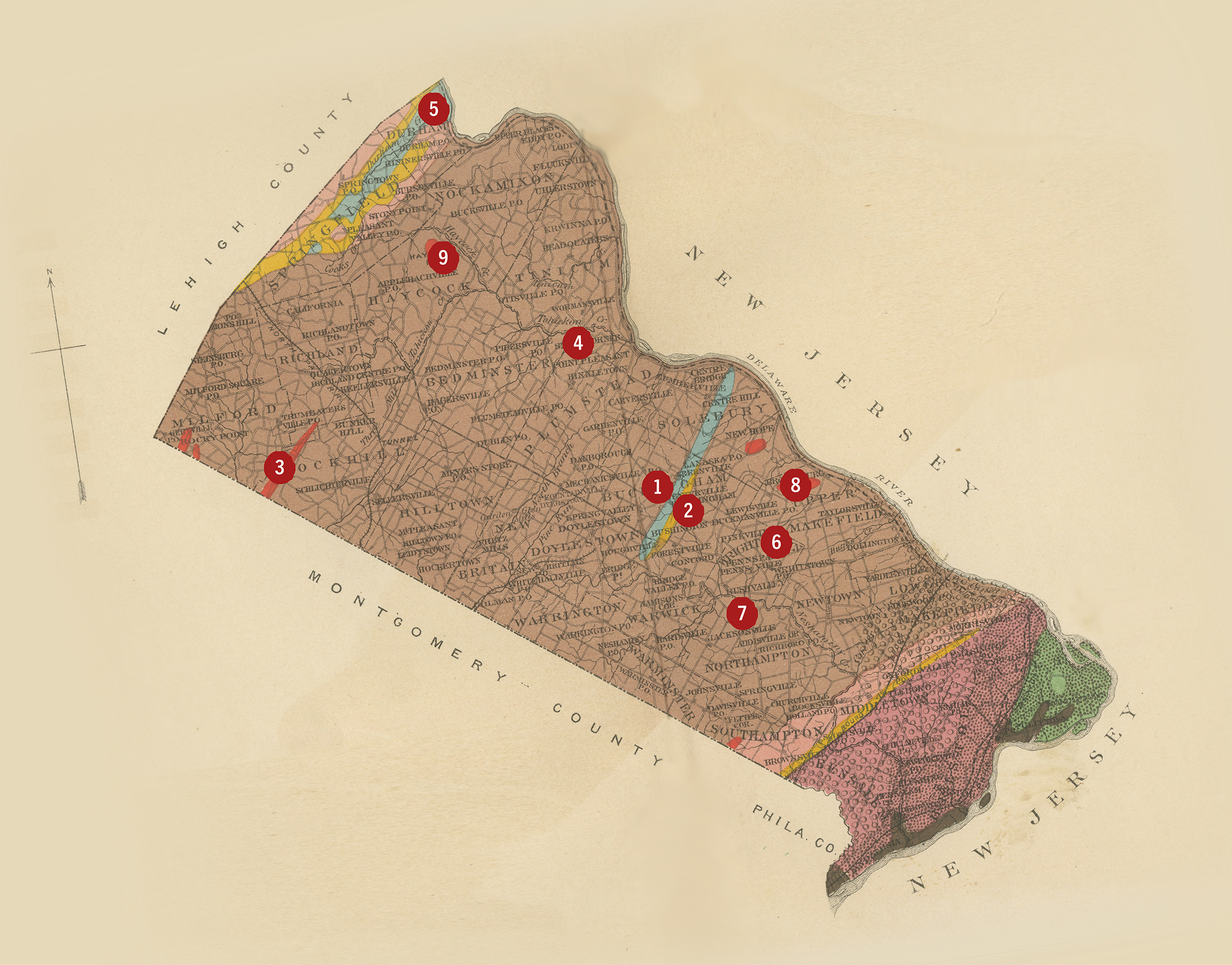 Detailed map of Bucks County caves. Please visit the Mercer Museum for the full experience.