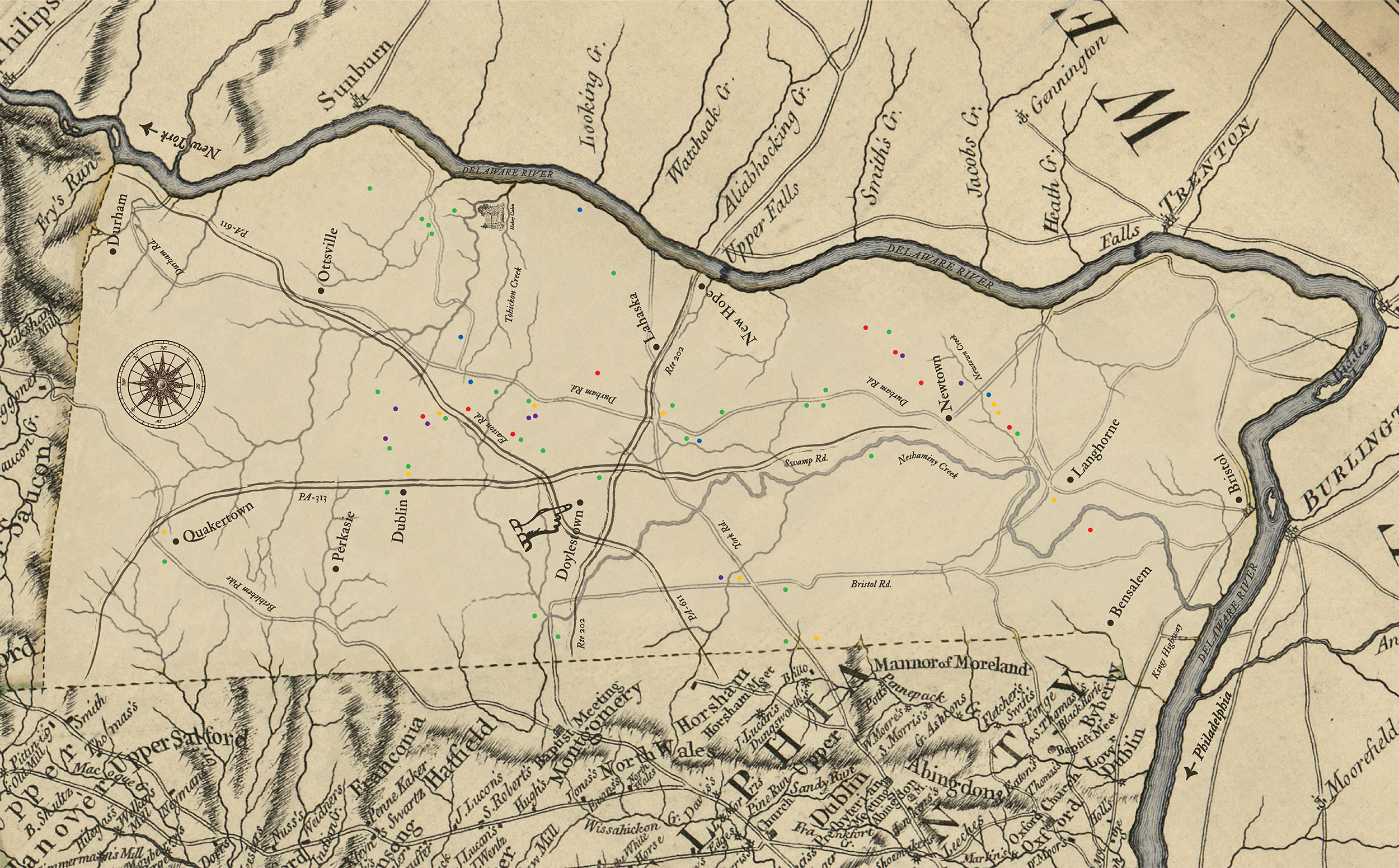 Detailed map of Doan activity locations. Please visit the Mercer Museum for the full experience.